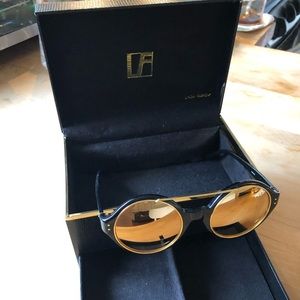 Linda Farrow Round Gold / Black Frame Sunglasses